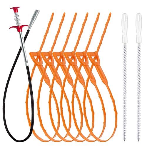 355inch Drain Clog Remover1pcs 25inch Drain Snake Hair Remover6pcs Cleaning Brush2pcs Hair Catcher Drain Auger Cleaner Tool Set For Toilet Kitchen Sink Bathroom Tub Sewer 9 Pack