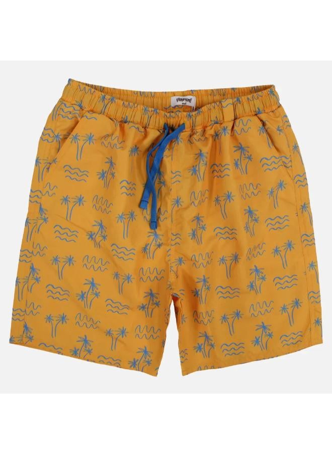 playmore Boys Swimsuit – Mustard with Palm Print - Image 1