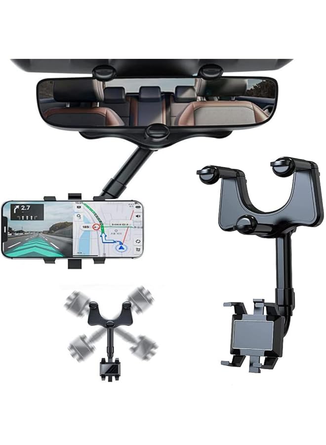 SHOWAY 360 Degree Rotatable And Retractable Car Phone Holder,Universal Rearview Mirror Phone Holder For Car, Black, Carhold02 B, Rotatable And Retractable Car Phone Mount - Image 1