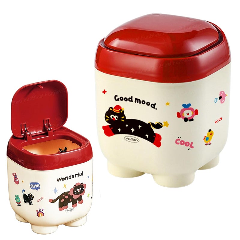 FunBlast FunBlast Table Dustbin Desktop Bin with Kawaii Stickers Mini Trash Can with Swing Top Lid Portable Mini Waste Bin Disposal Dustbin for Car Office Desk and Home Use - Image 1