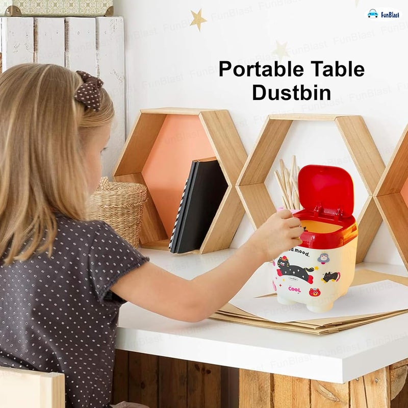 FunBlast FunBlast Table Dustbin Desktop Bin with Kawaii Stickers Mini Trash Can with Swing Top Lid Portable Mini Waste Bin Disposal Dustbin for Car Office Desk and Home Use - Image 5