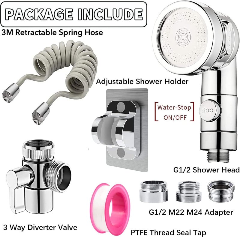Roscid Sink Faucet Sprayer Attachment Set, Kitchen Bathroom Pet Bathing Shower Head with 9.8ft Hose and G1/2, 55/64", 15/16" Faucet Adapters, Hair Washing, Dog Shower and More - Image 3