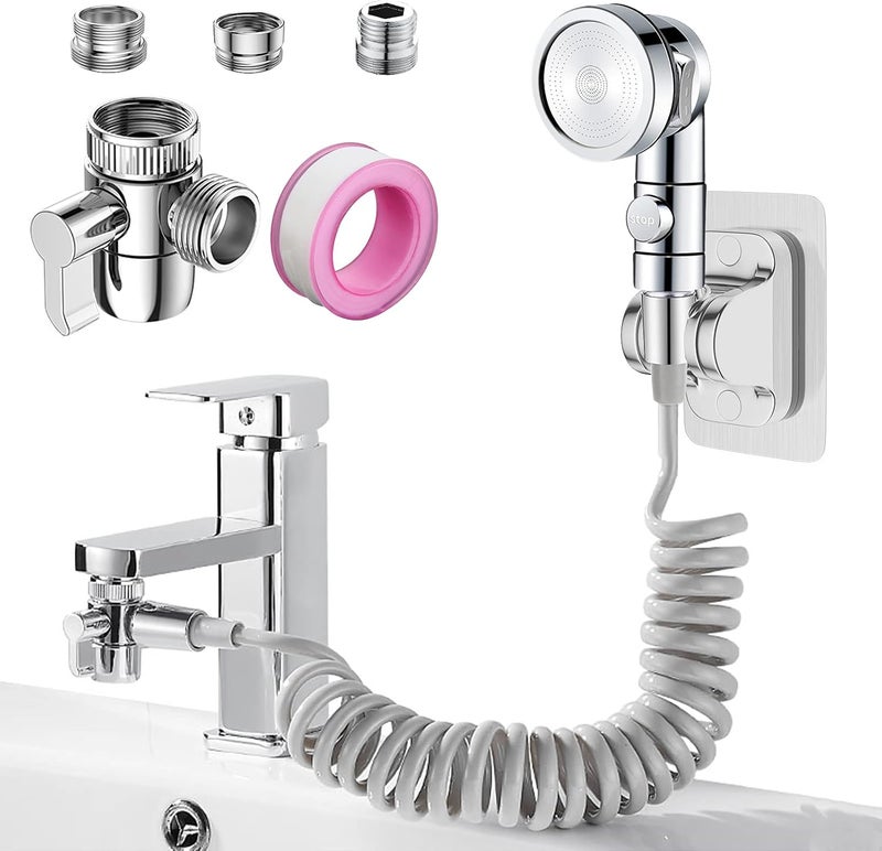 Roscid Sink Faucet Sprayer Attachment Set, Kitchen Bathroom Pet Bathing Shower Head with 9.8ft Hose and G1/2, 55/64", 15/16" Faucet Adapters, Hair Washing, Dog Shower and More - Image 1