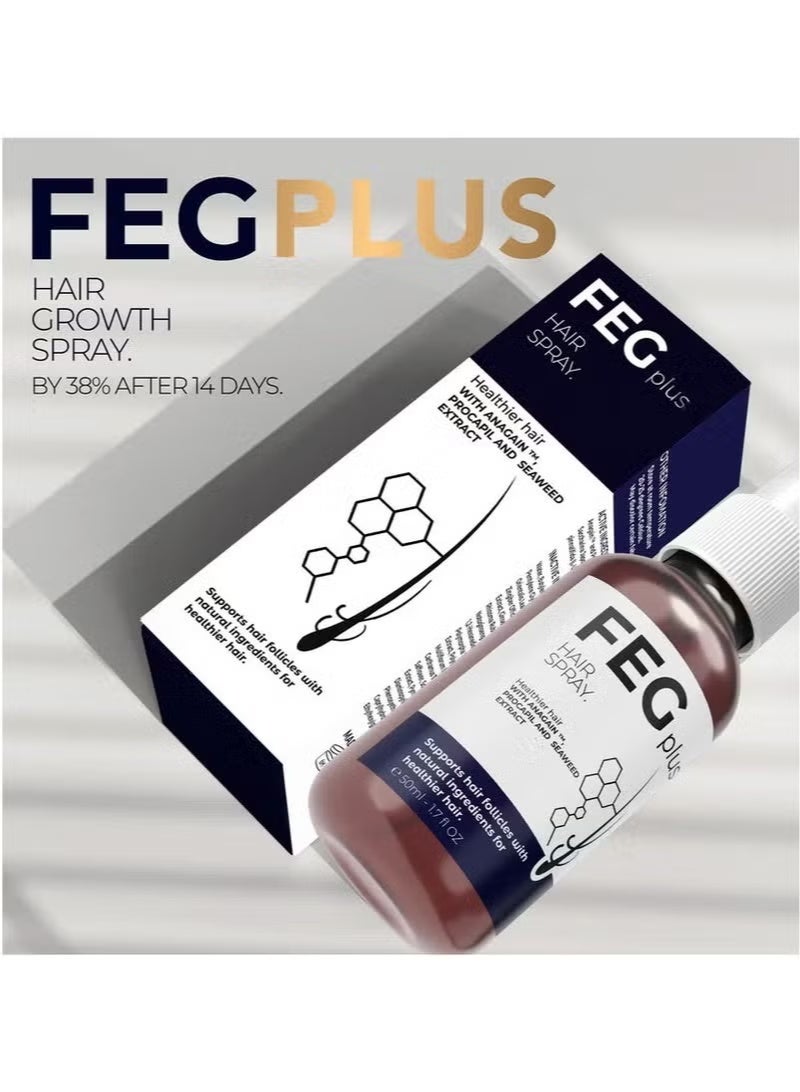 FEG Plus Hair Growth Spray 50ml | Advanced Hair Regeneration Formula with Anagain™, Procapil & Seaweed Extract | Anti Hair Fall | For Hair & Beard | Men & Women - Image 1