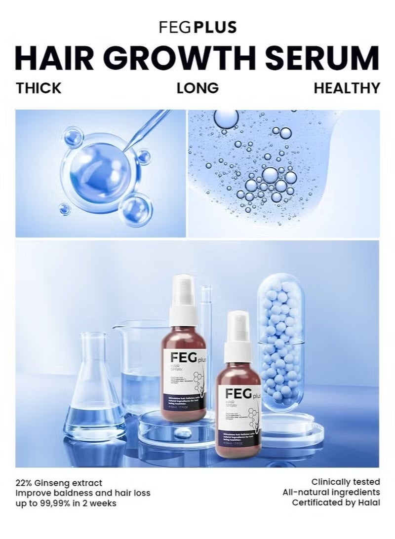 FEG Plus Hair Growth Spray 50ml | Advanced Hair Regeneration Formula with Anagain™, Procapil & Seaweed Extract | Anti Hair Fall | For Hair & Beard | Men & Women - Image 2