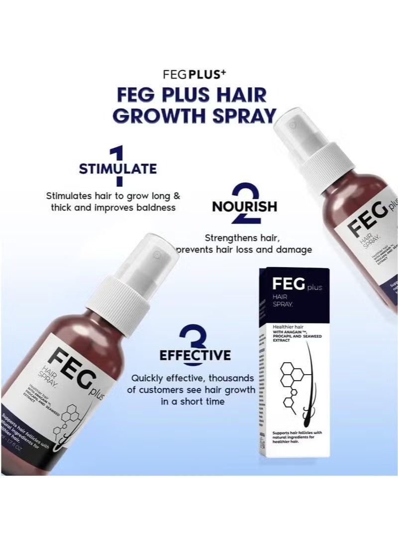FEG Plus Hair Growth Spray 50ml | Advanced Hair Regeneration Formula with Anagain™, Procapil & Seaweed Extract | Anti Hair Fall | For Hair & Beard | Men & Women - Image 4