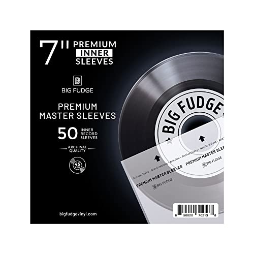 Big Fudge Vinyl Record Sleeves Inner - Vinyl Sleeves - Clear 3-Layer Album Covers with Anti-Static Rice Paper - Acid Free Protective Outer Cover for 7" Records - White, 50 Pack - Image 1