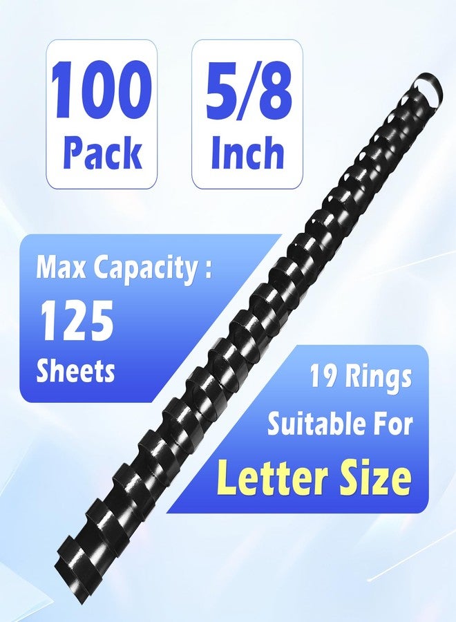 TOTiyea 100 Pack 19 Ring Plastic Binding Combs, 5/8 Inch Diameter, 125 Sheet Capacity, Letter Size, Black Comb Binding Spines - Image 2