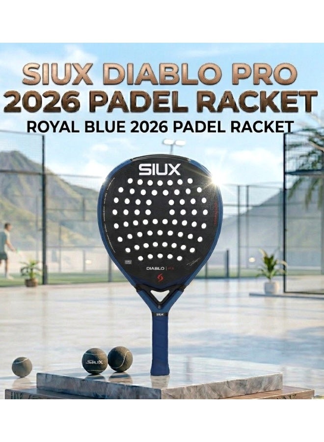 SIUX مضرب بادل Siux Diablo Pro Royal Blue 2026 - مضرب هجين يجمع بين القوة والتحكم، مصنوع من ألياف الكربون 18K، وقلب من مادة EVA، وطلاء رملي ثلاثي الأبعاد، مصمم خصيصًا للاعبين المحترفين. - Image 1