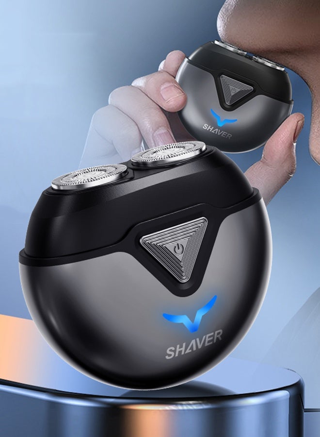 Generic Electric Shaver/Razor for Men, Mini Portable Dual Head Rotary Shaver Wet & Dry Use Type-C Charging with Magnetic Dustproof Cap for Home, Office, Car, Travel, T1 (Grey)  - Image 1