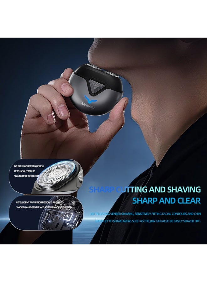 Generic Electric Shaver/Razor for Men, Mini Portable Dual Head Rotary Shaver Wet & Dry Use Type-C Charging with Magnetic Dustproof Cap for Home, Office, Car, Travel, T1 (Grey)  - Image 3