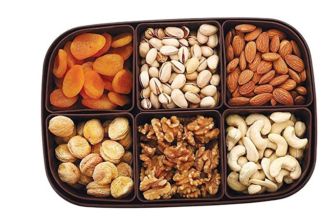 miRim Plastic Dry Fruit Box With 6 Partition With Lid- 1000 Ml, Brown - Image 3