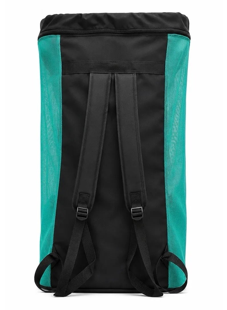Large Capacity Sports Ball Bag with Mesh Panels and Shoulder Straps, Black/Teal - Image 2