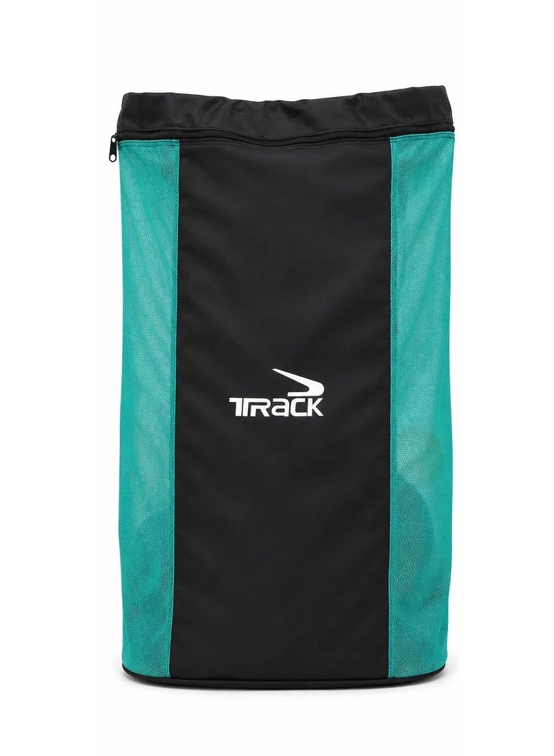 Large Capacity Sports Ball Bag with Mesh Panels and Shoulder Straps, Black/Teal - Image 3