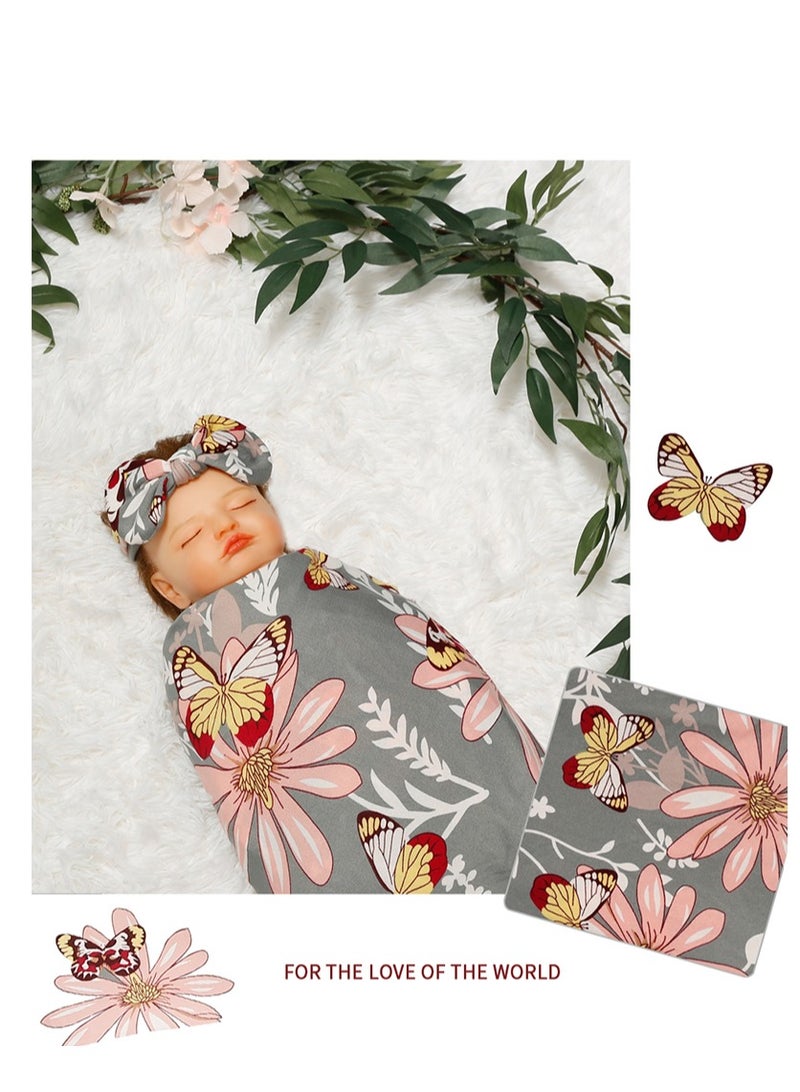 insular Newborn Printed Scarves Fetal Caps headbands Three Piece Set - Image 3