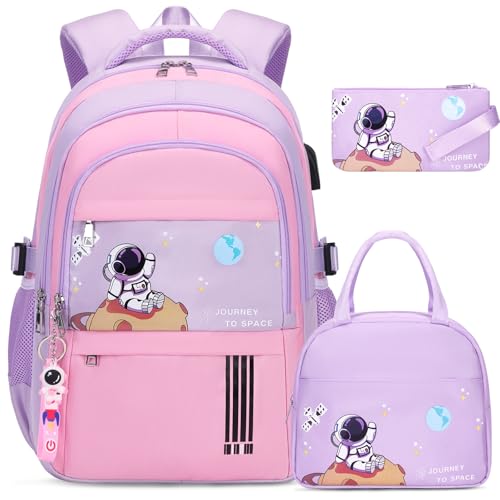 ACESAK Girls Backpack Schoolbag for Kids Teens Waterproof Lightweight Elementary to Middle School Casual Daypack with Lunch Bag Set - Image 1