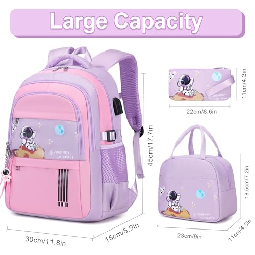 ACESAK Girls Backpack Schoolbag for Kids Teens Waterproof Lightweight Elementary to Middle School Casual Daypack with Lunch Bag Set - Image 3