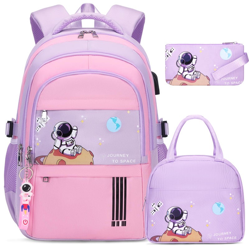 ACESAK Girls Backpack Schoolbag for Kids Teens Waterproof Lightweight Elementary to Middle School Casual Daypack with Lunch Bag Set - Image 2