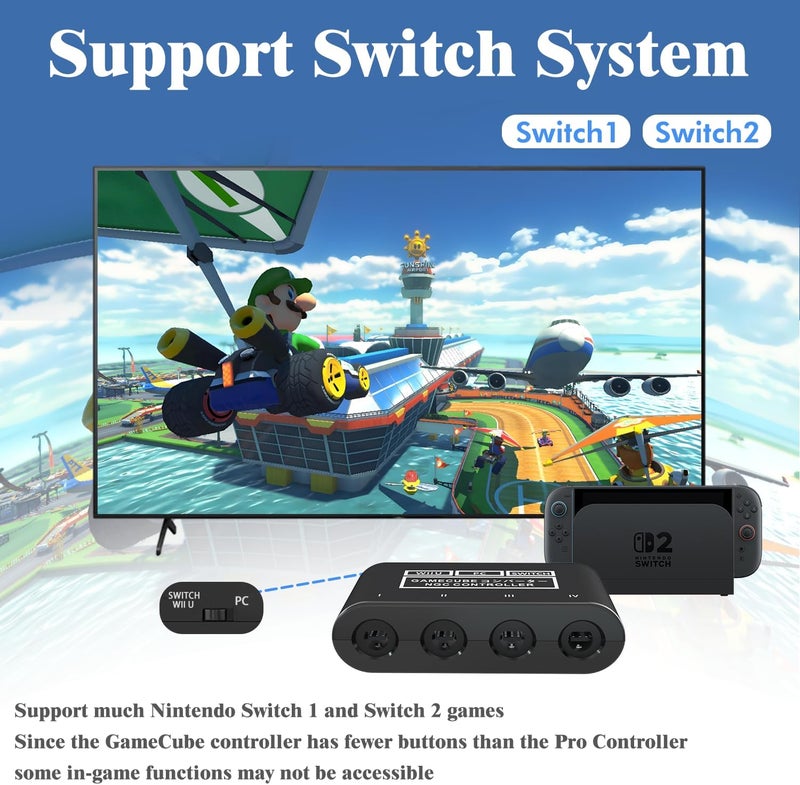 CLOUDREAM Gamecube Adapter for Nintendo Switch / Wii U / PC and Switch 2 Gamecube Controller Adapter, Super Smash Bros Adapters for NGC Controller, Support Turbo and Vibration Features with 180cm USB Cable - Image 2
