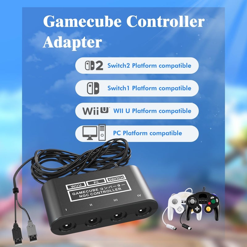 CLOUDREAM Gamecube Adapter for Nintendo Switch / Wii U / PC and Switch 2 Gamecube Controller Adapter, Super Smash Bros Adapters for NGC Controller, Support Turbo and Vibration Features with 180cm USB Cable - Image 5