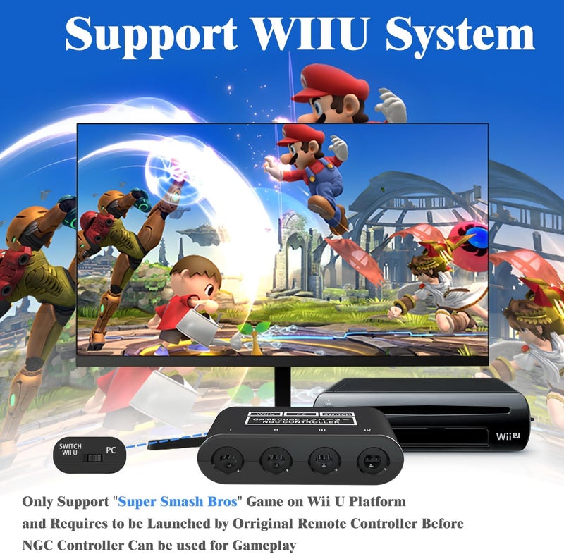 CLOUDREAM Gamecube Adapter for Nintendo Switch / Wii U / PC and Switch 2 Gamecube Controller Adapter, Super Smash Bros Adapters for NGC Controller, Support Turbo and Vibration Features with 180cm USB Cable - Image 4