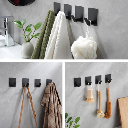 ZUNTO 4 Pack Adhesive Towel Hooks for Bathroom, Heavy Duty Wall Hooks for Hanging, No Drilling, Durable Waterproof Hooks for Towels & Utensils - Image 4
