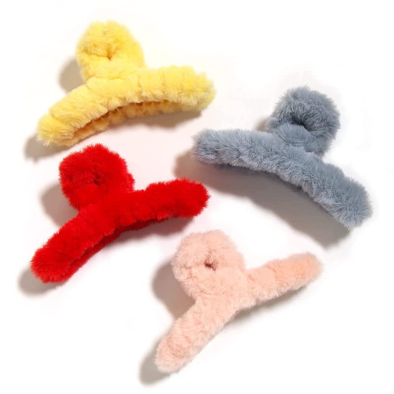 Belicia 4 PCS Large Claw Clips for Thick Hair Furry Big Thin Claws Clamps Banana Strong Hold Hair Jaw Clip Grips NonSlip Medium Acrylic Clips Hair Styling AccessoriesMULTICOLOR - Image 1