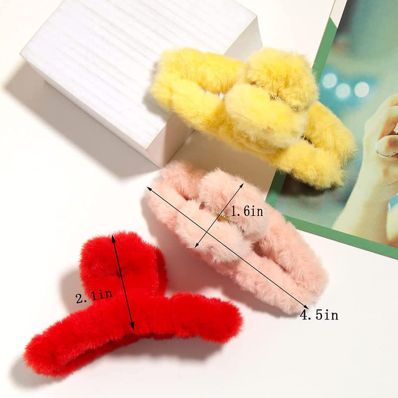 Belicia 4 PCS Large Claw Clips for Thick Hair Furry Big Thin Claws Clamps Banana Strong Hold Hair Jaw Clip Grips NonSlip Medium Acrylic Clips Hair Styling AccessoriesMULTICOLOR - Image 3