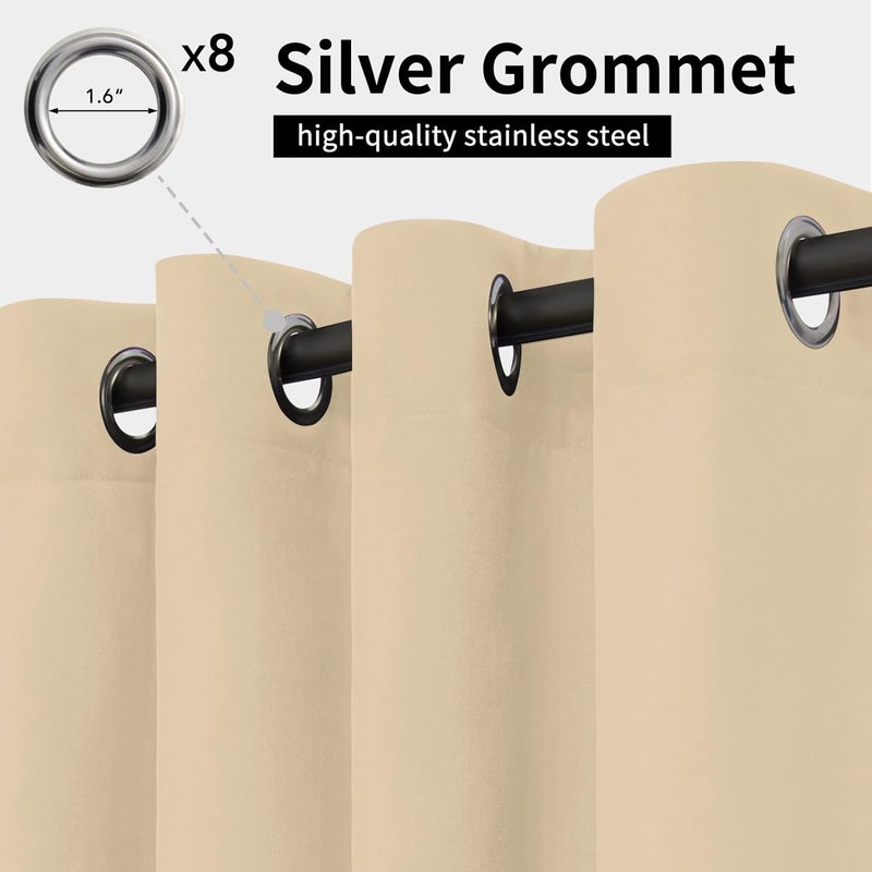 Easy-Going Outdoor Curtains Waterproof Windproof Weatherproof Curtain for Patio, Cabana, Porch, Pergola and Gazebo, Grommet Top and Tab Bottom Drape, 1panel, 54x120 inch, Beige - Image 2