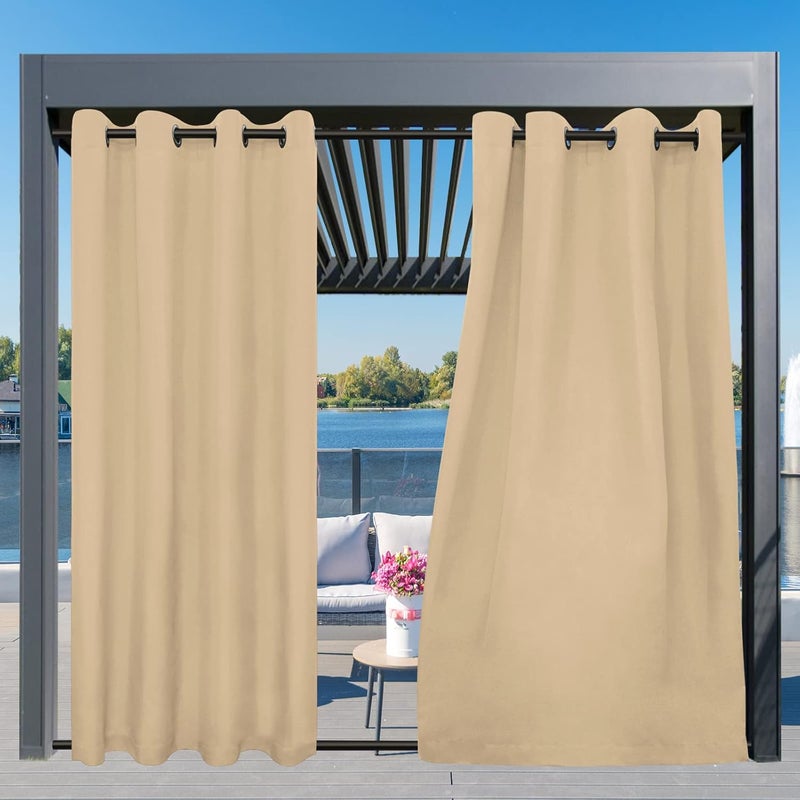 Easy-Going Outdoor Curtains Waterproof Windproof Weatherproof Curtain for Patio, Cabana, Porch, Pergola and Gazebo, Grommet Top and Tab Bottom Drape, 1panel, 54x120 inch, Beige - Image 3
