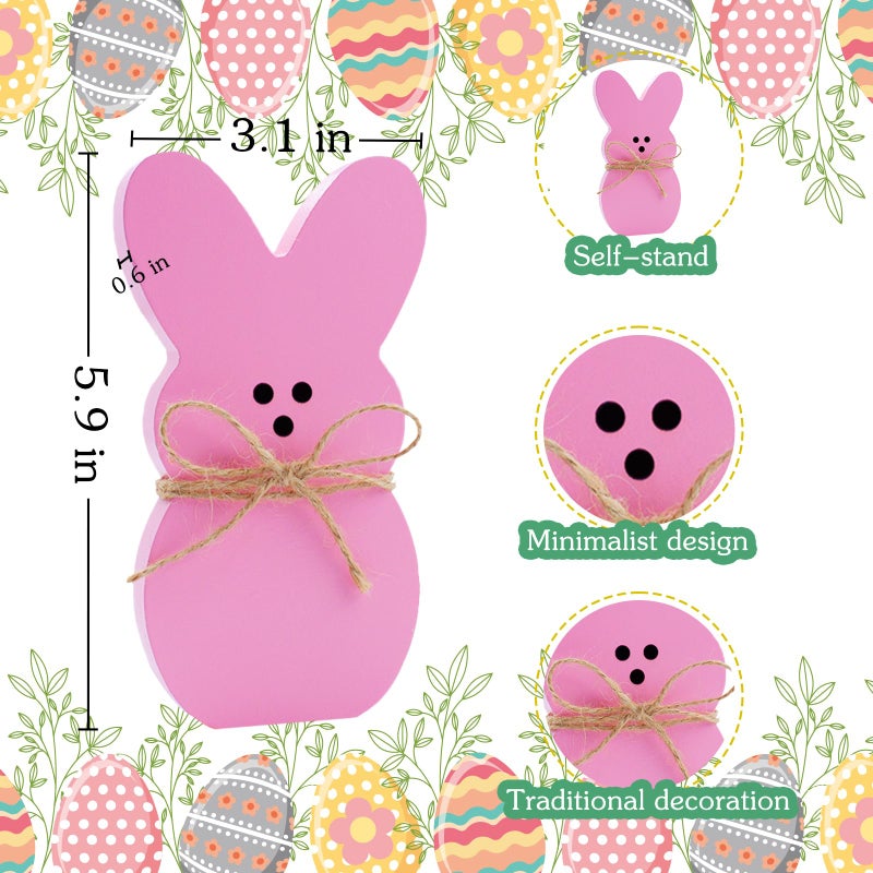 Oeyliz Easter Decorations 4PCS Easter Wooden Bunny Table Decorations Wooden Rabbit Tiered Tray Decor Spring Wood Decor for Home Mantel Home Table Party - Image 2