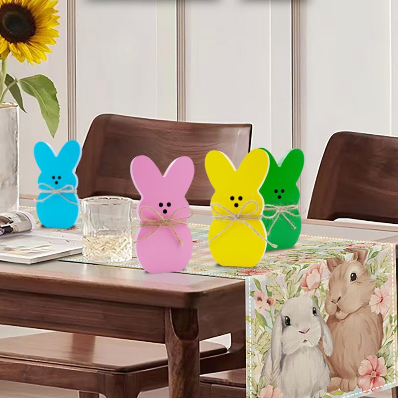 Oeyliz Easter Decorations 4PCS Easter Wooden Bunny Table Decorations Wooden Rabbit Tiered Tray Decor Spring Wood Decor for Home Mantel Home Table Party - Image 4