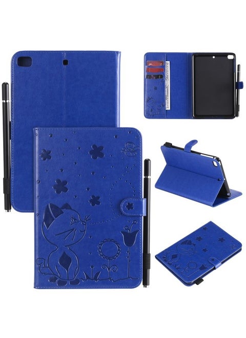 Case Cover For iPad mini 5 / 4 / 3 / 2 / 1 Cat Bee Embossing Pattern Horizontal Flip Leather Case with Holder & Card Slots & Wallet & Pen Slot & Wake-up / Sleep Function Blue