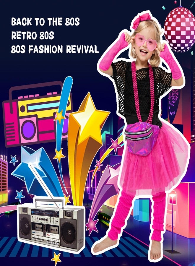 Fairycece 80s Costumes for Girls Kids Outfit Toddler Accessories Halloween Theme Neon 7-8 - Image 2