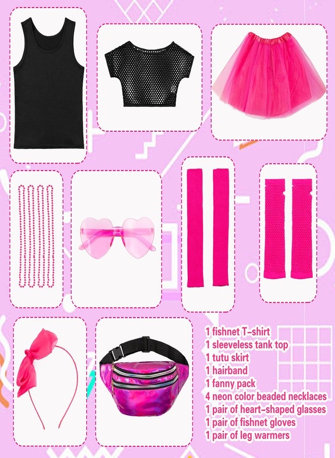 Fairycece 80s Costumes for Girls Kids Outfit Toddler Accessories Halloween Theme Neon 7-8 - Image 4