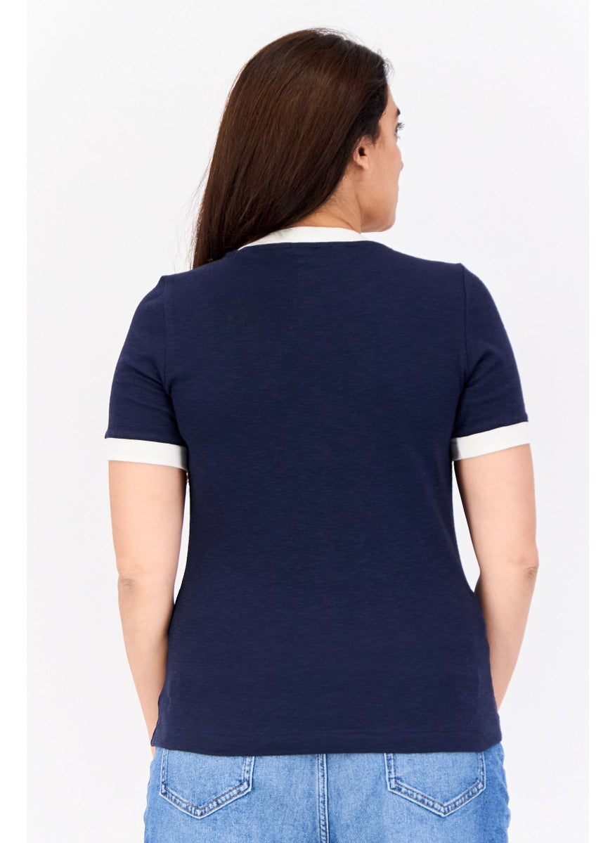 ESPRIT Women Crew Neck Short Sleeve Graphic Print T-Shirt, Navy  - Image 3