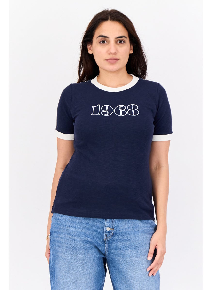 ESPRIT Women Crew Neck Short Sleeve Graphic Print T-Shirt, Navy  - Image 1