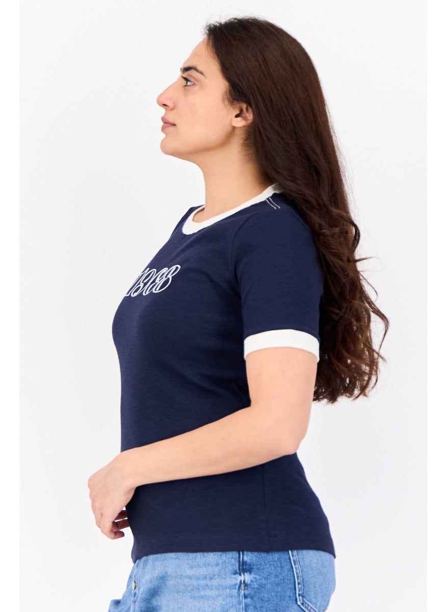 ESPRIT Women Crew Neck Short Sleeve Graphic Print T-Shirt, Navy  - Image 2