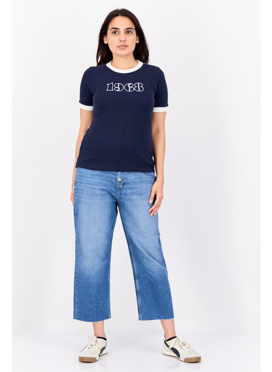 ESPRIT Women Crew Neck Short Sleeve Graphic Print T-Shirt, Navy  - Image 4
