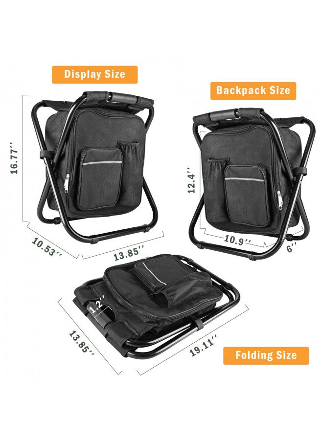 Kikerike Kikerike Backpack Stool Cooler Chair Heavy Duty 400 LBS Max Load Portable Lightweight Stool Backpack Folding Fishing Cooler Stool for Camping Hunting Fishing - Black  - Image 1