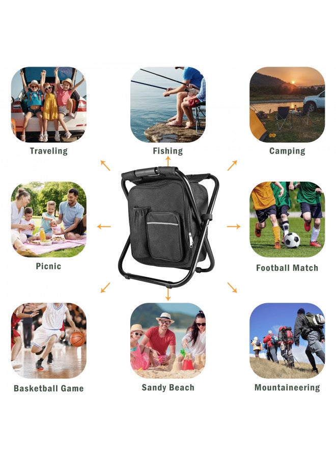 Kikerike Kikerike Backpack Stool Cooler Chair Heavy Duty 400 LBS Max Load Portable Lightweight Stool Backpack Folding Fishing Cooler Stool for Camping Hunting Fishing - Black  - Image 2