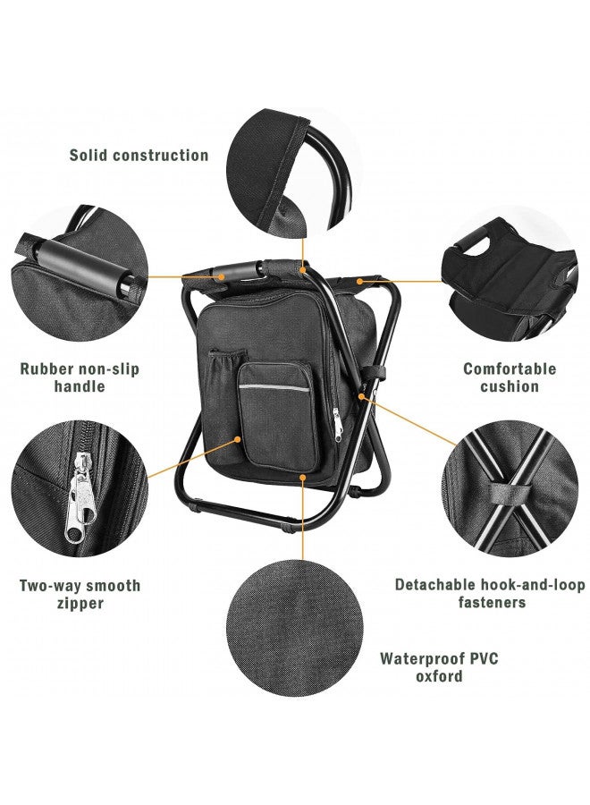 Kikerike Kikerike Backpack Stool Cooler Chair Heavy Duty 400 LBS Max Load Portable Lightweight Stool Backpack Folding Fishing Cooler Stool for Camping Hunting Fishing - Black  - Image 4