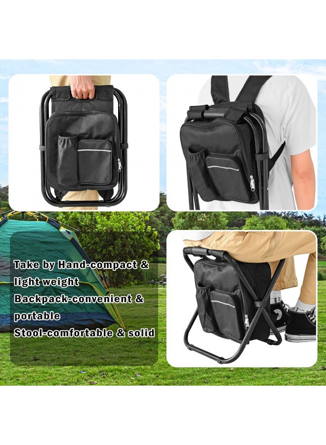 Kikerike Kikerike Backpack Stool Cooler Chair Heavy Duty 400 LBS Max Load Portable Lightweight Stool Backpack Folding Fishing Cooler Stool for Camping Hunting Fishing - Black  - Image 3