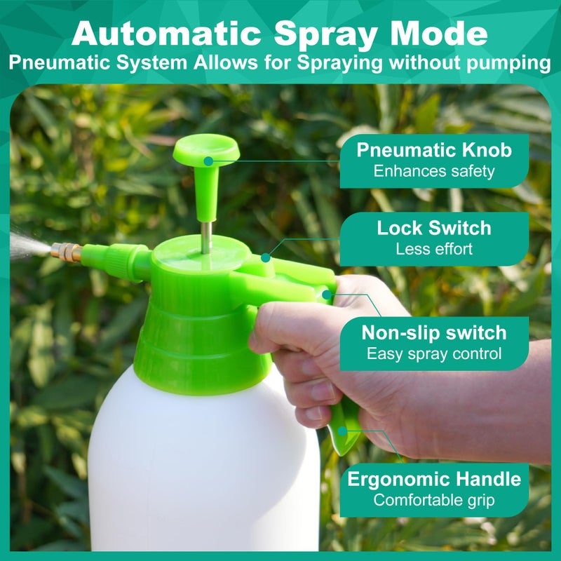 MaxWorks 51021 Hand Pump Sprayer Bottle 2L 0.5 Gal for Garden Indoor Outdoor Home with Adjustable Brass Nozzle of Mist Setting with Lock Switch - Image 2