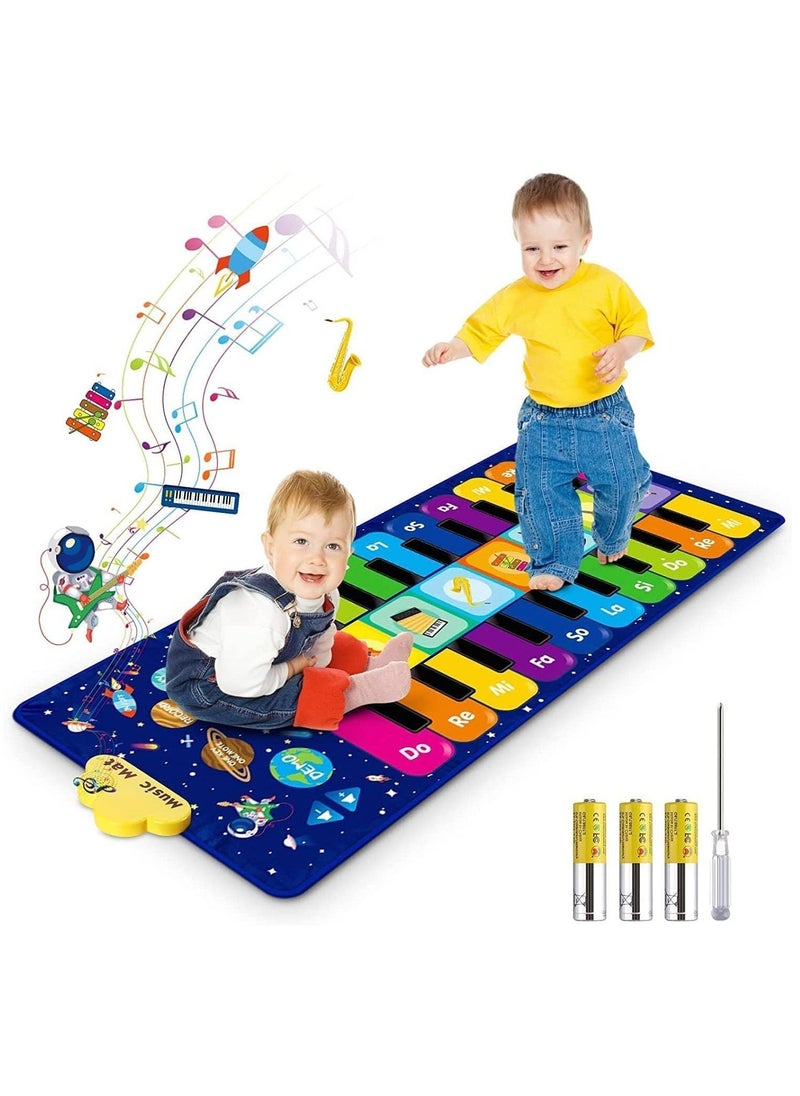Arabest Baby Musical Mats with 42 Music Sounds, Kid Floor Piano Keyboard Dance Mat Animal Blanket Touch Playmat, Early Education Toys Gift for 1 2 3+ Years Old Toddlers Boys Girls (blue)  - Image 1
