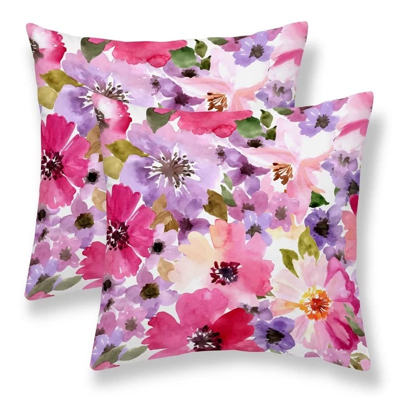 Sunshineyan Spring Floral Pillow Cover 16x16 Set of 2 Watercolor MultiColoredFlowers Throw Pillow Covers Spring Summer Flower Farmhouse Decorative Linen Cushion Cases for Home Sofa Outdoor Decor