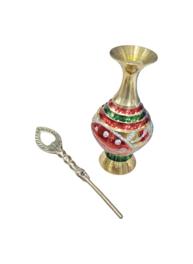 مكحلة نحاسية تقليدية مزينة بالنقوش الملونة - Image 1