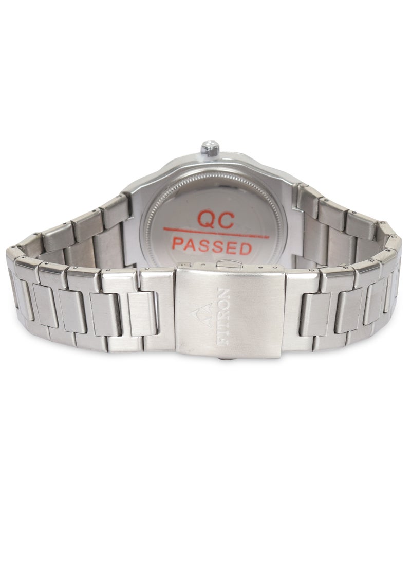 Fitron Men's Silver Wrist Watch with Black Dial, Arabic Numbers and Date  - Image 3