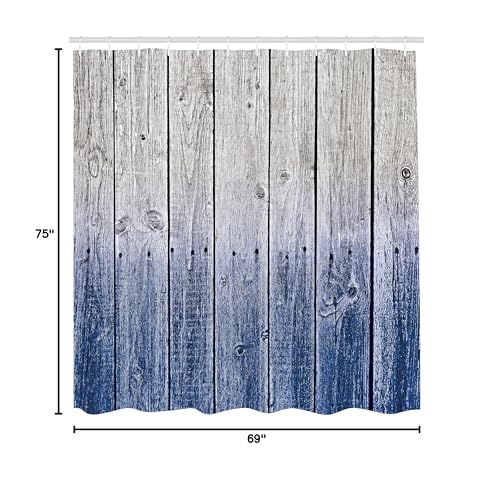 أمبيسون Ambesonne Rustic Surtain Cartain Planels Background with Tones Digital Effect Country House صورة قماش القماش ديكور الحمام مجموعة مع خطافات 69 "W × 75" "L Cobalt Gray - Image 5