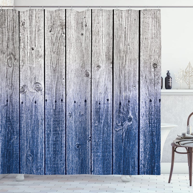 أمبيسون Ambesonne Rustic Surtain Cartain Planels Background with Tones Digital Effect Country House صورة قماش القماش ديكور الحمام مجموعة مع خطافات 69 "W × 75" "L Cobalt Gray - Image 1